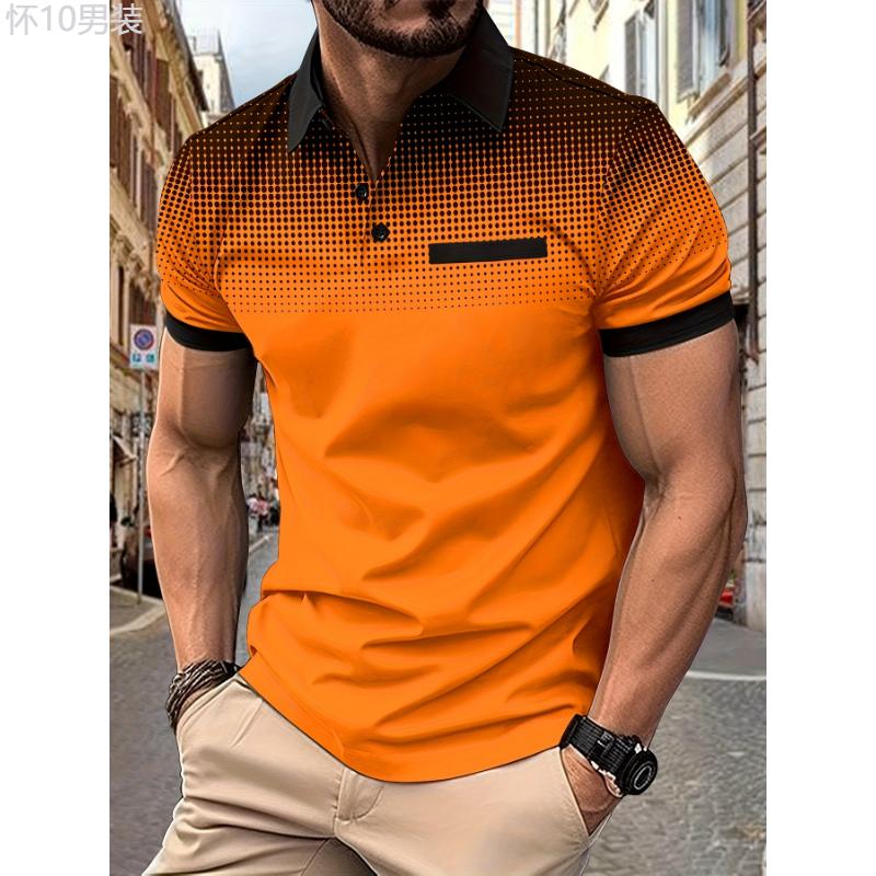 Stylish Polka Dot Lapel Shirt - Breathable, Short Sleeve, 1 4 Button, Casual Fit for Men's Fitness Training, Gym Workout, and Everyday Wear Fabric Menswear Polo Collar Polyester Stretch Polyester Stretch Tops Tropical Wetsuit Shortsleeve