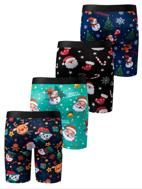 Men's Christmas Print Boxer Brief, Casual Comfy Breathable Underwear for Daily Wear, Men's Underwear for All Seasons