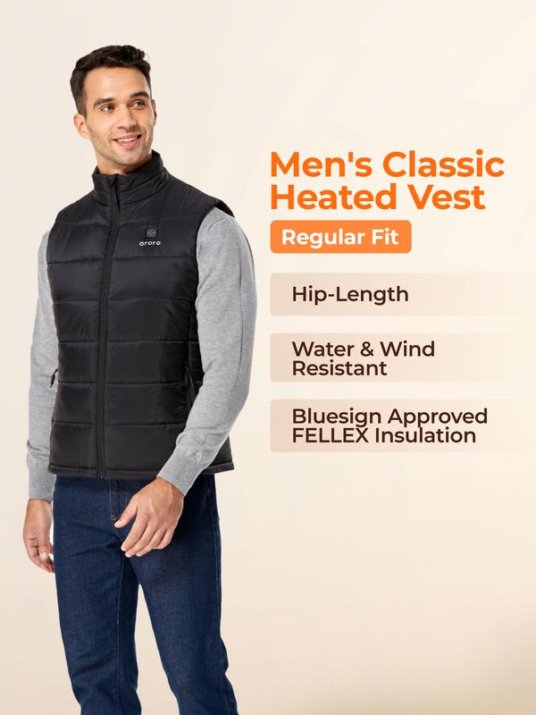 ororo Men's Classic Heated Vest with Battery Pack - Lightweight Insulated Puffer Vest, Water and Wind Resistant, Menswear Outdoor Underwear