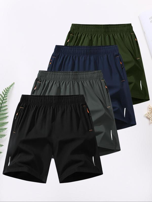 Men's Solid Zipper Pocket Shorts, Casual Elastic Waist Straight Leg Shorts, Men's Bottoms for Summer Daily Wear