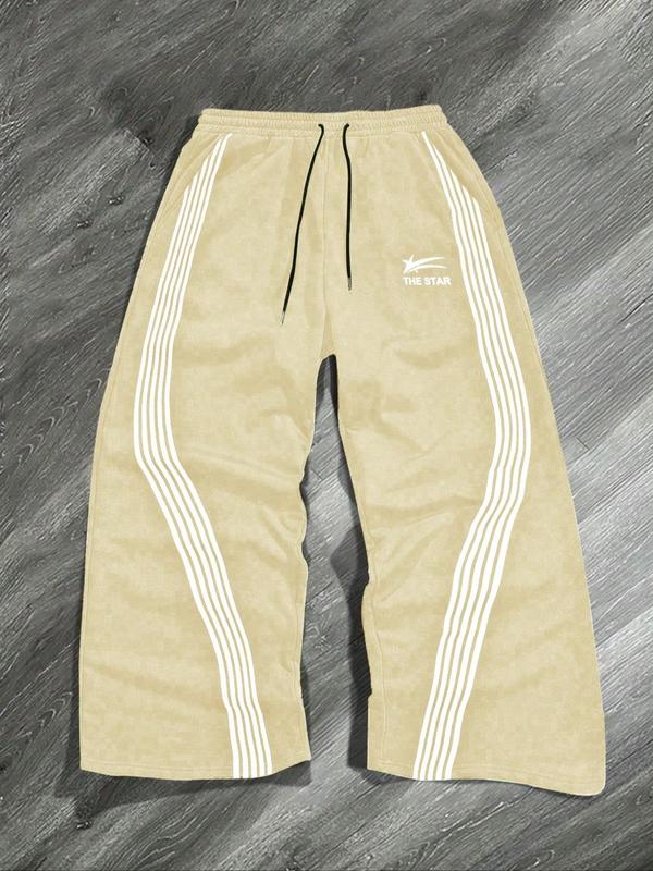 Men's Letter & Stripe Print Drawstring Waist Sweatpants, Regular Fit Casual Street Comfy Pants for Fall & Winter, Men's Trousers for Daily Wear