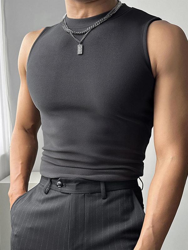 Men's Slim Mock Neck Tank Top, Casual Comfort Basic Sleeveless Tee for Summer, Menswear for Daily Wear, Streetwear, Please Purchase One Size Up