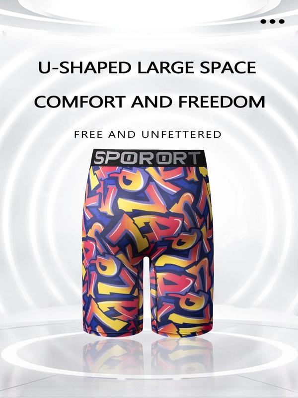 Men's All Over Graffiti Print Boxer Brief, Casual Comfy Breathable Underwear for Daily Wear, Mens Underwear for All Seasons