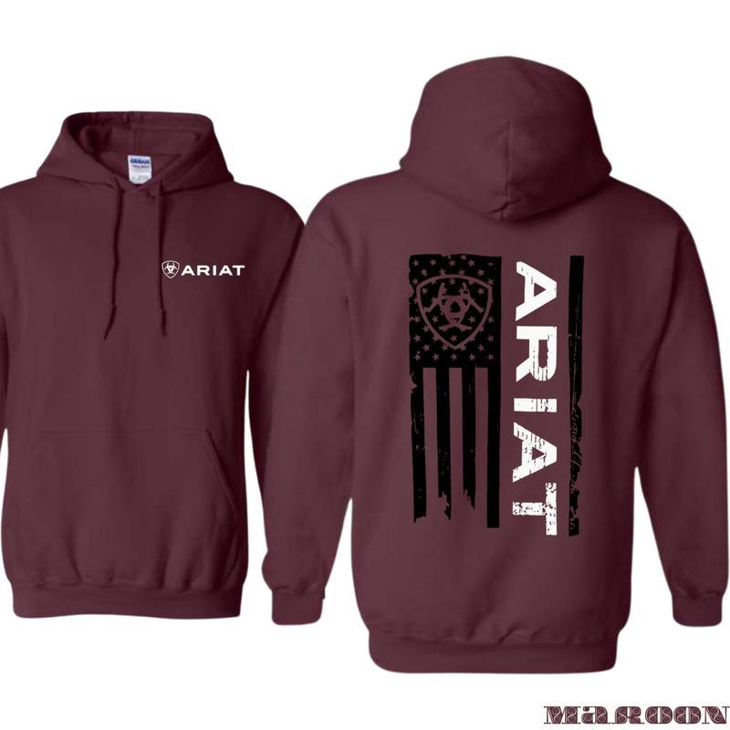 Ariat Hoodie - Classic American Flag Design with Bold Ariat Logo, Perfect for Western Lifestyle Enthusiasts, Comfortable Unisex T shirts, Sweatshirts, and Hoodies for Patriotic Style and Everyday Wear