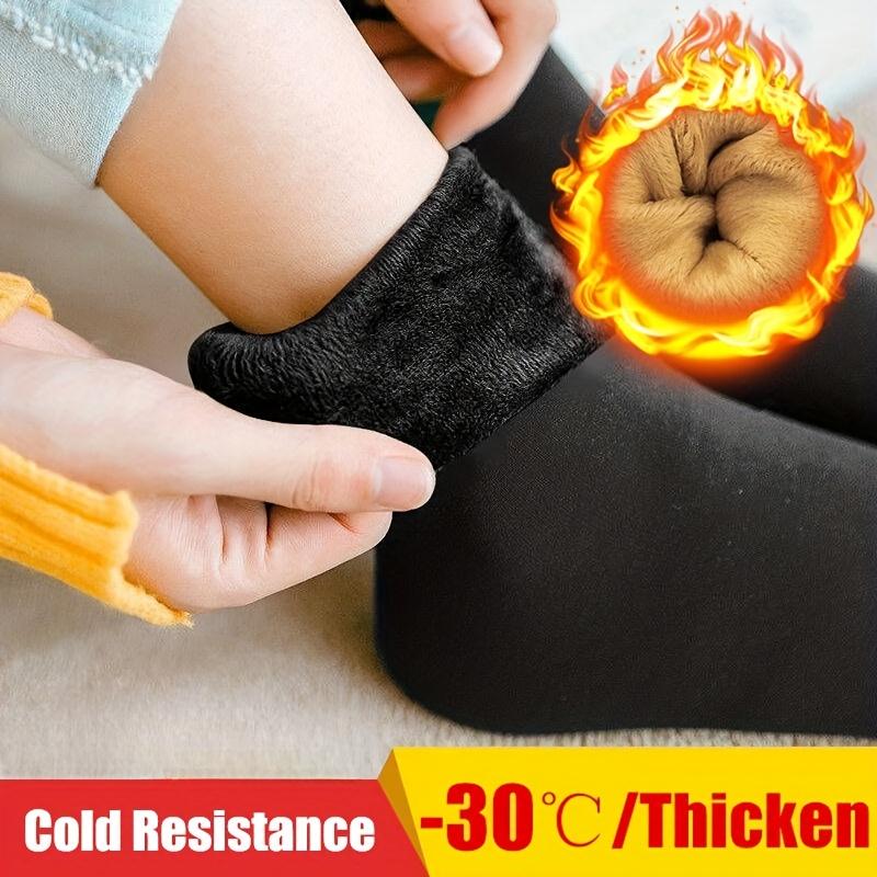 4 Pairs Thermal Knitting Polyester Socks Four Seasons Wool Lining Warm Self-Heating Pure Black Machine Washable Middle Tube Unisex Cold-Proof Socks