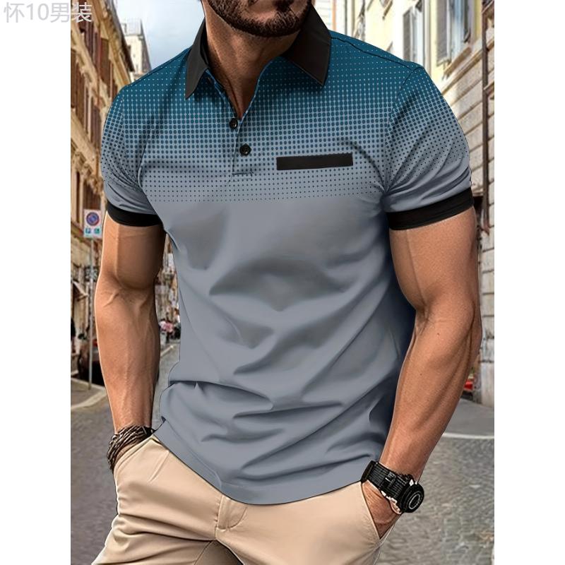 Stylish Polka Dot Lapel Shirt - Breathable, Short Sleeve, 1 4 Button, Casual Fit for Men's Fitness Training, Gym Workout, and Everyday Wear Fabric Menswear Polo Collar Polyester Stretch Polyester Stretch Tops Tropical Wetsuit Shortsleeve