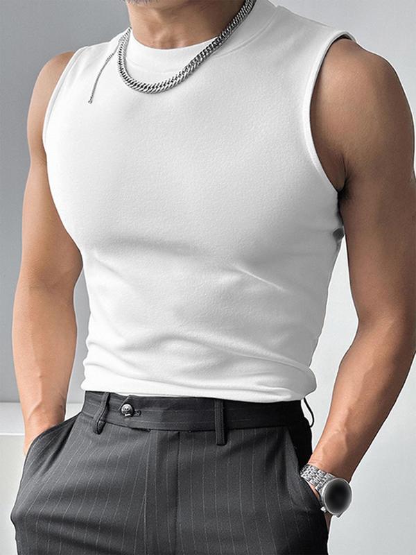 Men's Slim Mock Neck Tank Top, Casual Comfort Basic Sleeveless Tee for Summer, Menswear for Daily Wear, Streetwear, Please Purchase One Size Up