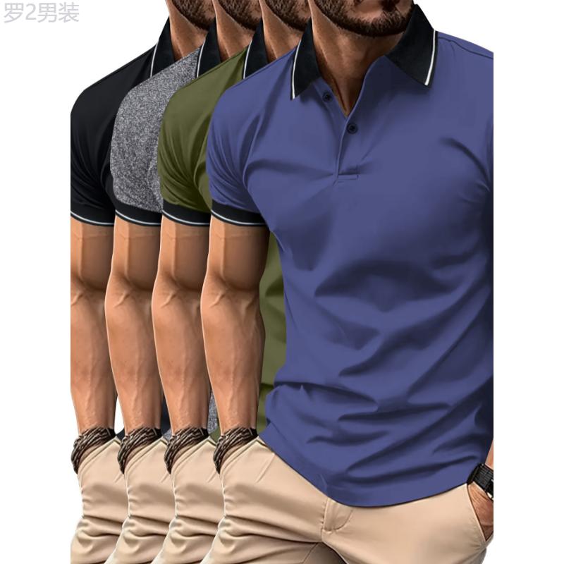 4 Pack Mens Short Sleeve Lapel Collar Golf T-Shirts in Solid Colors - Breathable, Slight Stretch, Regular Fit, Polyester Knit Fabric - Versatile for Sport and Casual Wear Menswear Polo Top Tropical Beige Wetsuit Knife Shortsleeve