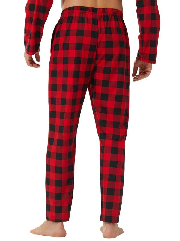 Men's Plaid Print Drawstring Waist Pajama Pants, Casual Comfy Pocket Design Trousers for Daily Home Wear, Sleepwear & Loungewear for All Seasons