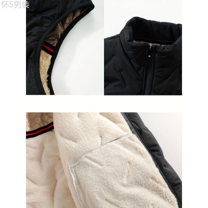 Ultra-Warm Fleece-Lined Vest with Graphene Technology - Casual, Zip-Up Sleeveless Jacket for Men & Women, Perfect for Fall Winter Outdoor Activities Collar Menswear Hem Polyester Tops Fabric Wetsuit Beige Vintage Vibe