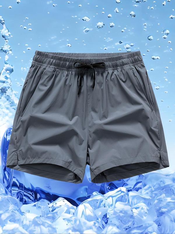 Men's Solid Drawstring Waist Waterproof Shorts, Quick Drying Pocket Drawstring Waist Shorts, Casual Summer Shorts for Men