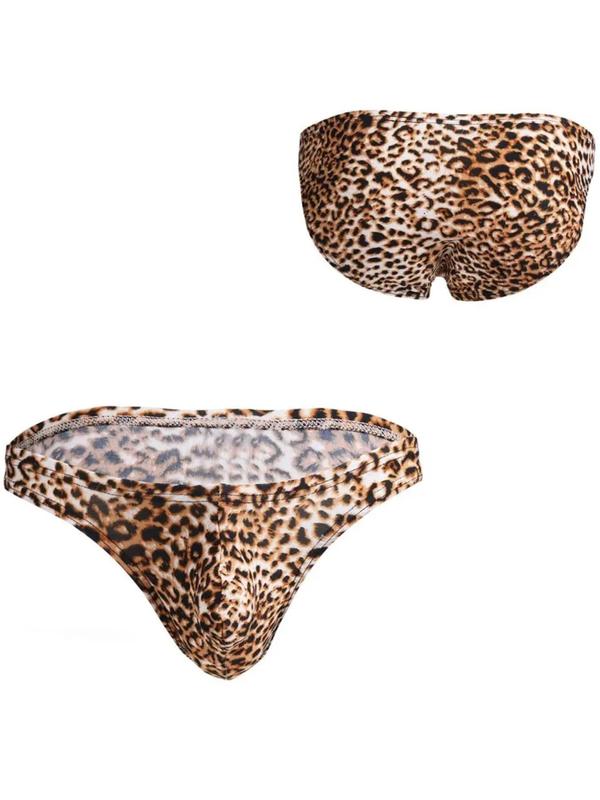 Men's Slim Leopard Print Underwear, Sexy Breathable Comfy All Over Print Brief For Daily Wear, Fashion Casual Men's Underwear For All Seasons