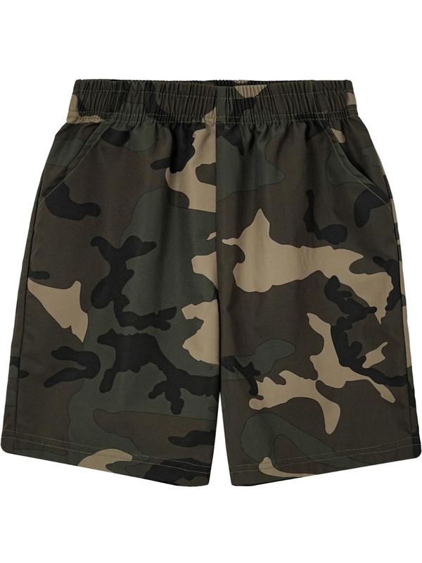 Men's Camo Print Pocket Elastic Waist Shorts, Summer Clothes, Regular Fit Casual Soft Comfy Straight Leg Shorts for Summer, Streetwear, Fashion Men's Bottoms for Beach Vacation