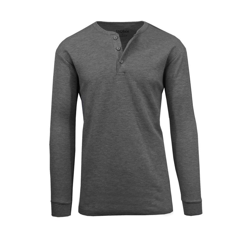 Men's Waffle-Knit Thermal Henley Cotton Knitwear Menswear Soft Tops Tee Breathable Hem Longsleeves