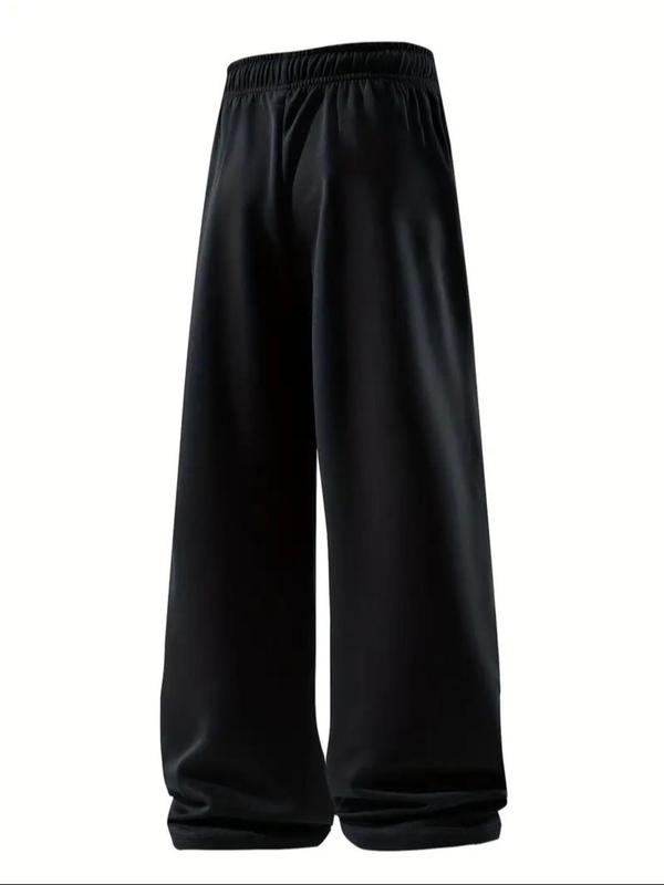 Unisex's Solid Drawstring Waist Wide Leg Pants, Casual Comfy Pocket Trousers for Daily Wear, Men's Bottoms for All Seasons