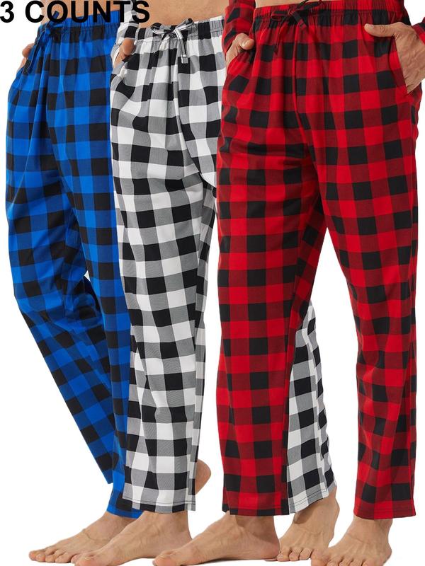 Men's Plaid Print Drawstring Waist Pajama Pants, Casual Comfy Pocket Design Trousers for Daily Home Wear, Sleepwear & Loungewear for All Seasons