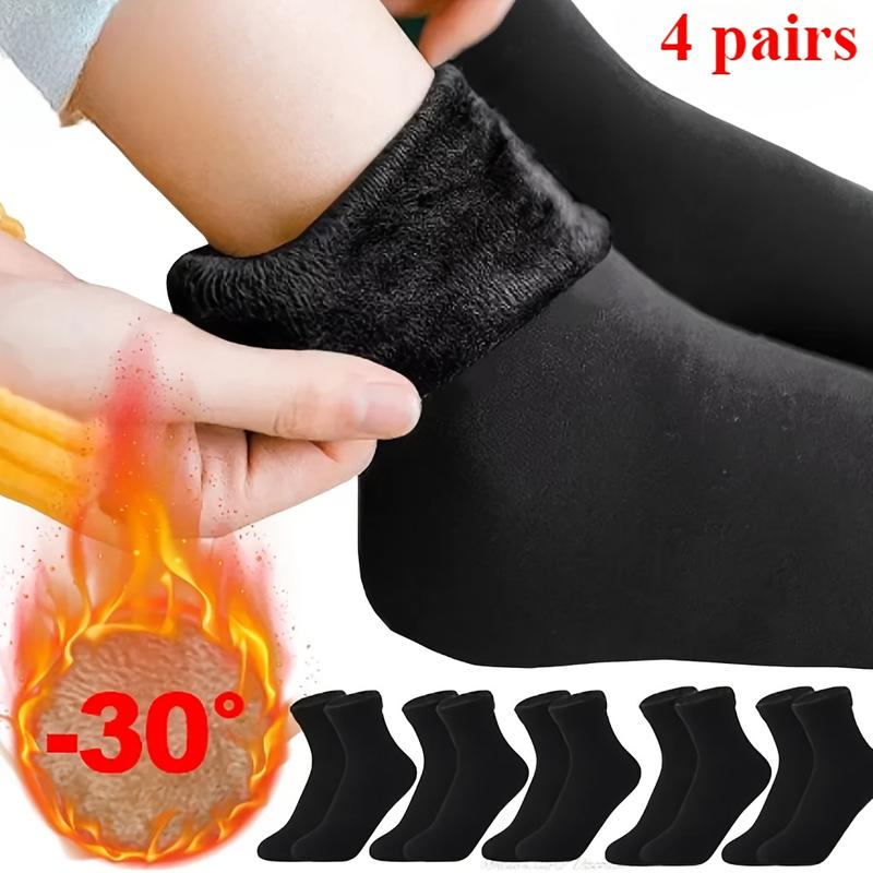 4 Pairs Thermal Knitting Polyester Socks Four Seasons Wool Lining Warm Self-Heating Pure Black Machine Washable Middle Tube Unisex Cold-Proof Socks