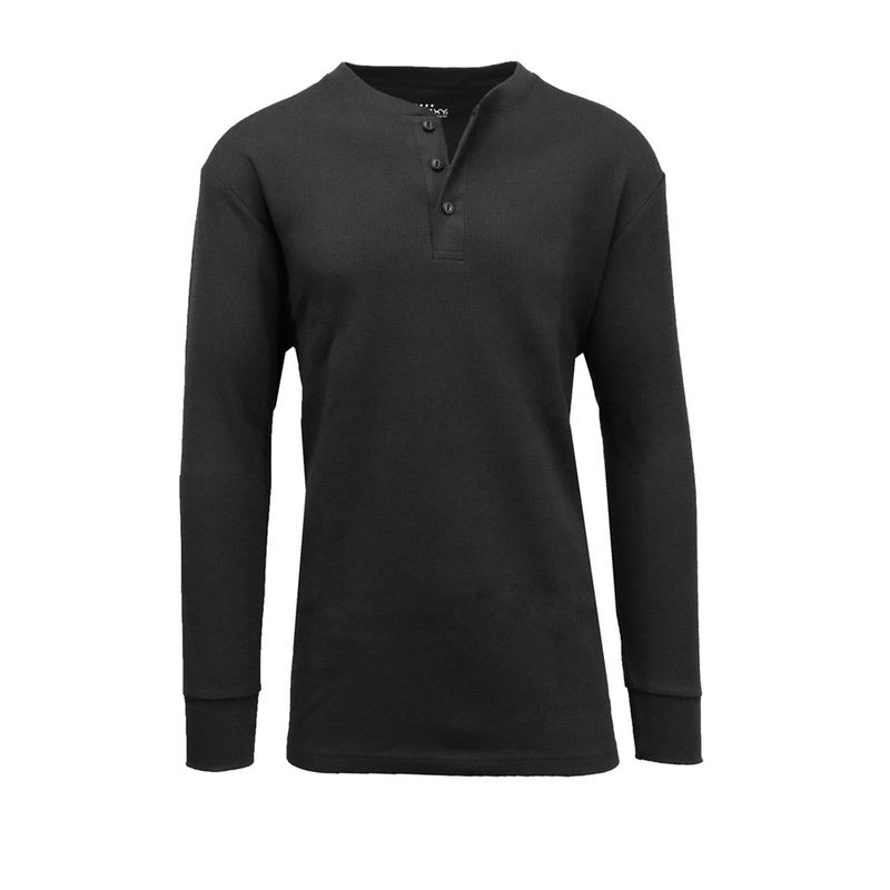 Men's Waffle-Knit Thermal Henley Cotton Knitwear Menswear Soft Tops Tee Breathable Hem Longsleeves