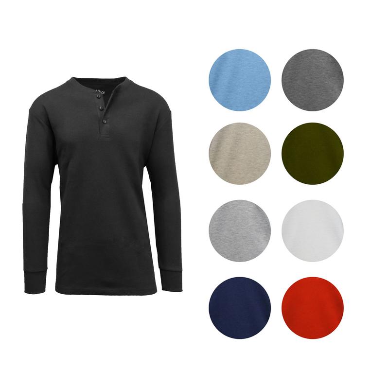 Men's Waffle-Knit Thermal Henley Cotton Knitwear Menswear Soft Tops Tee Breathable Hem Longsleeves