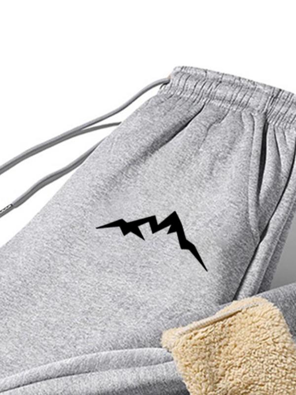 Men's Solid Drawstring Waist Pocket Sweatpants, Regular Fit Casual Comfy Thermal Lined Trousers for Fall & Winter, Men's Bottoms for Daily Wear