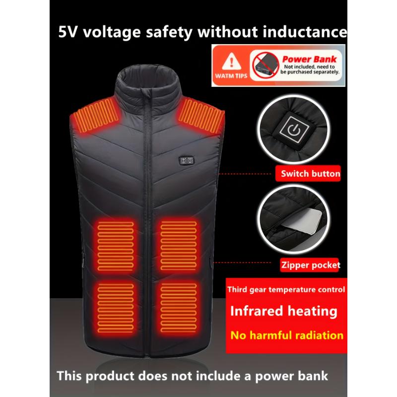 Men's 15 Heating Areas Smart Electric Heated Vest, Washable Constant Temperature Outdoor Vest For Winter (Battery Bank Not Included)