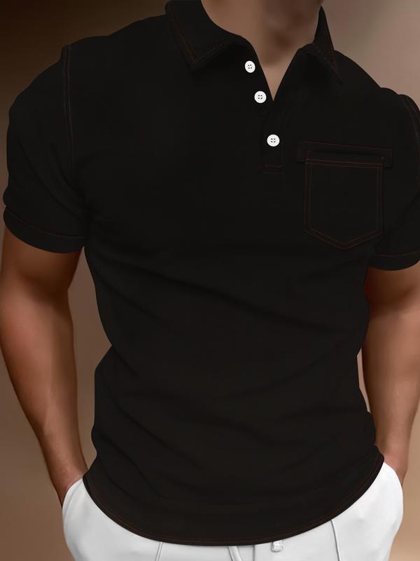 Upgrade Your Style with Our Men's Short Sleeve Polo Shirt – Unique Line Design with Patchwork