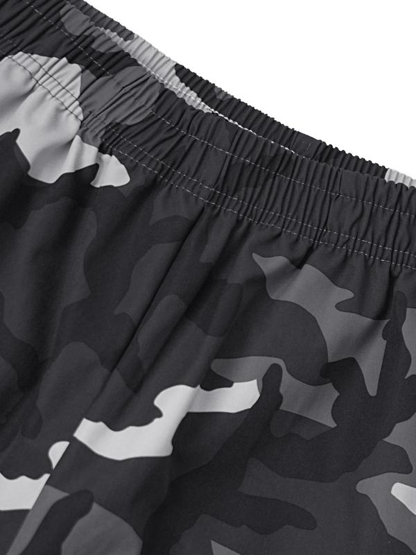 Men's Camo Print Pocket Elastic Waist Shorts, Summer Clothes, Regular Fit Casual Soft Comfy Straight Leg Shorts for Summer, Streetwear, Fashion Men's Bottoms for Beach Vacation