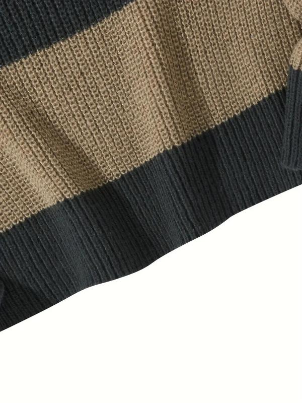 Men's Colorblock Striped Print Drop Shoulder Sweater, Loose Casual Long Sleeve Round Neck Jumper for Fall & Winter, Fashion Men's Knitwear for Daily Wear