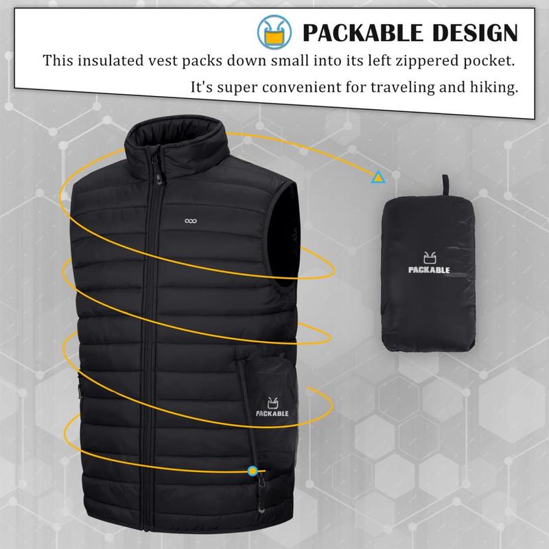 33,000ft Men's Lightweight Packable Insulated Puffer Vest Outerwear, Warm Winter Sleeveless Jacket for Golf Running