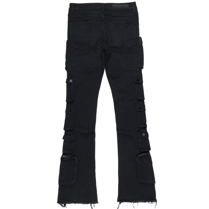 Konrad Black Cargo Stacked Flare Jean