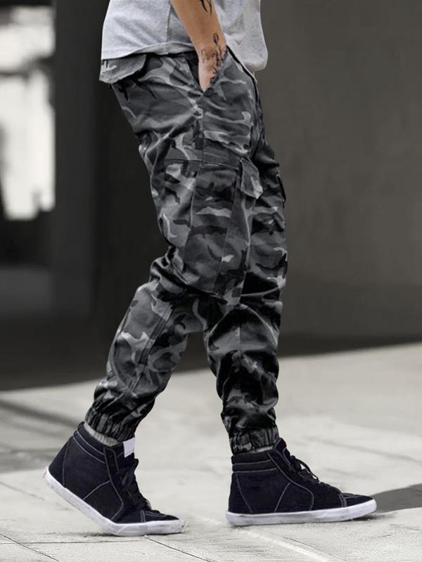 Men's Camo Print Letter Tape Cargo Pants, Casual Street Comfy Regular Fit Pants for Daily Wear, Men's Trousers for All Seasons