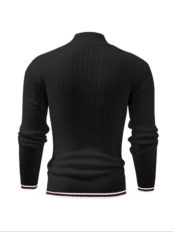 Men's Contrast Binding Mock Neck Cable Knit Sweater, Casual Regular Fit Long Sleeve Jumper for Fall & Winter, Fashion Men's Knitwear for Daily Wear