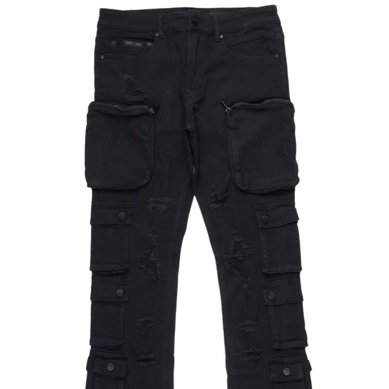 Konrad Black Cargo Stacked Flare Jean