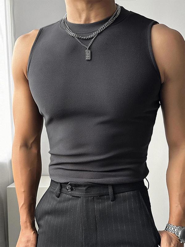 Men's Slim Mock Neck Tank Top, Casual Comfort Basic Sleeveless Tee for Summer, Menswear for Daily Wear, Streetwear, Please Purchase One Size Up