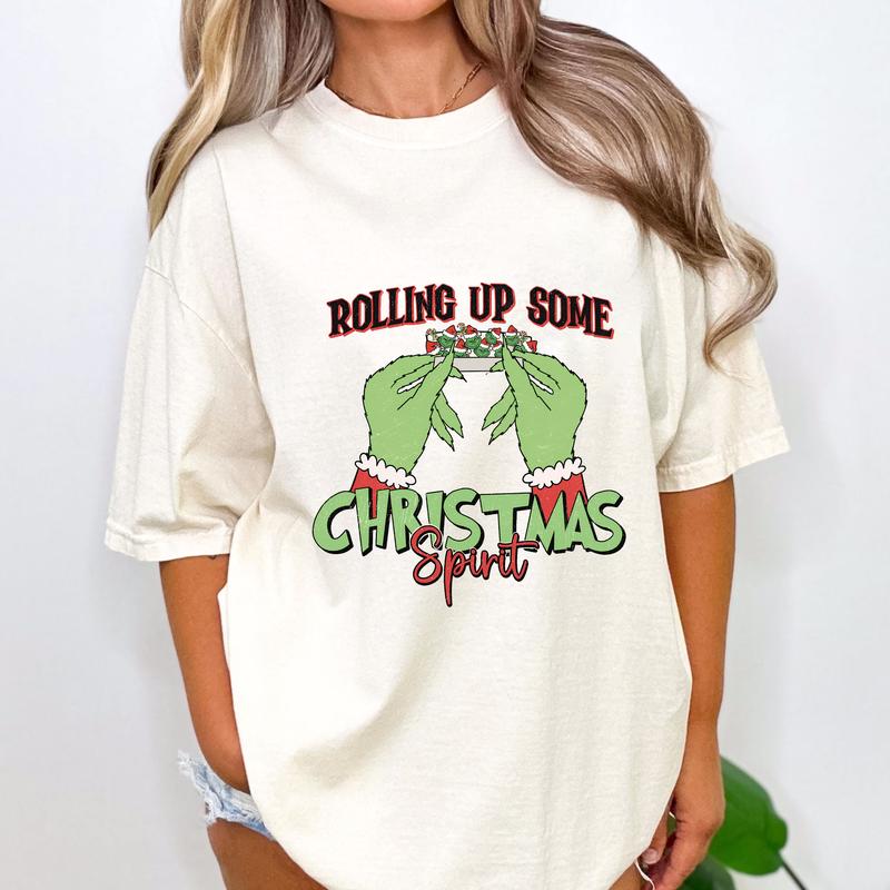 Rolling Up Some Christmas Spirit Hoodie Sweat Shirt T Shirt, G.r.ii.ch.mas Shirt For Sale, Easy to match,Trendy Christmas Shirt ,Cotton,Womenswear