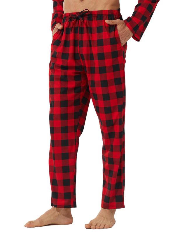 Men's Plaid Print Drawstring Waist Pajama Pants, Casual Comfy Pocket Design Trousers for Daily Home Wear, Sleepwear & Loungewear for All Seasons