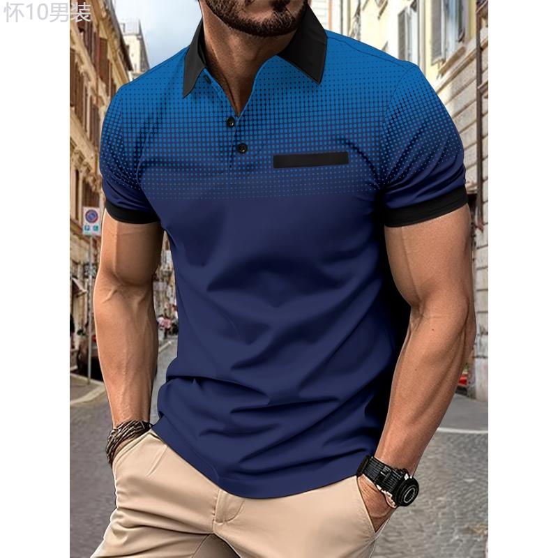 Stylish Polka Dot Lapel Shirt - Breathable, Short Sleeve, 1 4 Button, Casual Fit for Men's Fitness Training, Gym Workout, and Everyday Wear Fabric Menswear Polo Collar Polyester Stretch Polyester Stretch Tops Tropical Wetsuit Shortsleeve