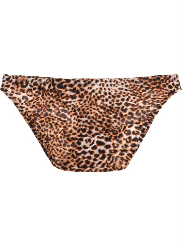 Men's Slim Leopard Print Underwear, Sexy Breathable Comfy All Over Print Brief For Daily Wear, Fashion Casual Men's Underwear For All Seasons