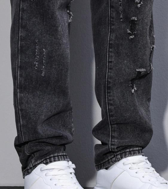 Men's Pocket Ripped Straight Leg Casual Versatile Denim Jeans VIRAL Trouser Pants Menswear loose jean straight leg