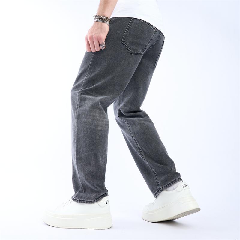 Men Simple Style Solid Loose Jeans Trousers Streetwear Good Quality Men's Casual Straight Denim Pants