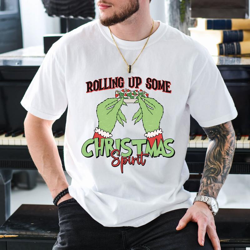 Rolling Up Some Christmas Spirit Hoodie Sweat Shirt T Shirt, G.r.ii.ch.mas Shirt For Sale, Easy to match,Trendy Christmas Shirt ,Cotton,Womenswear