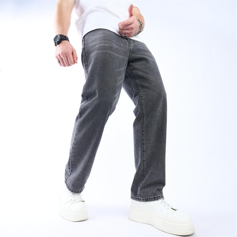 Men Simple Style Solid Loose Jeans Trousers Streetwear Good Quality Men's Casual Straight Denim Pants