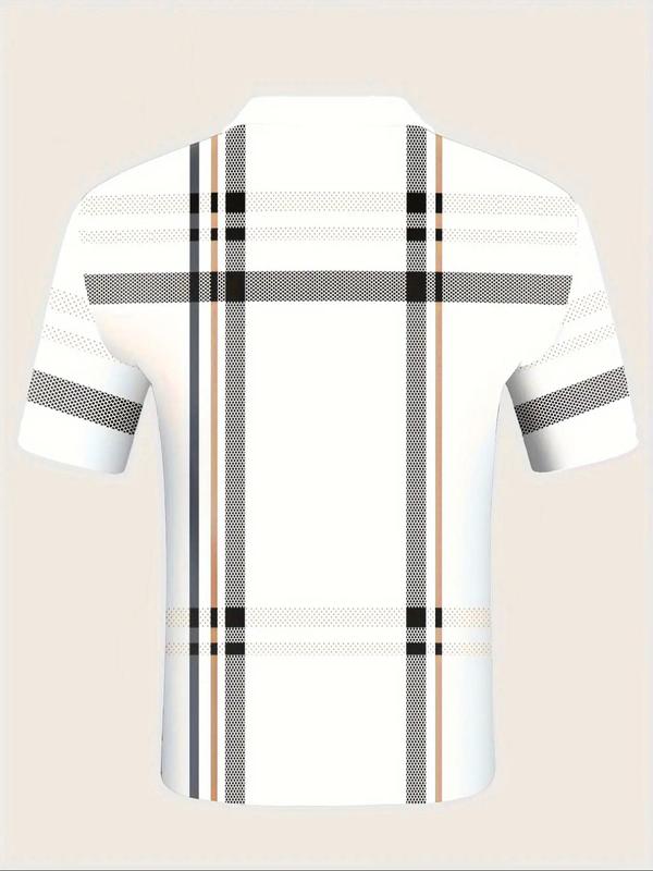 Men's Plaid Print Zipper Polo Shirt, Casual Short Sleeve Top for Summer, Streetwear, Fashion Men's Clothes for Daily Wear