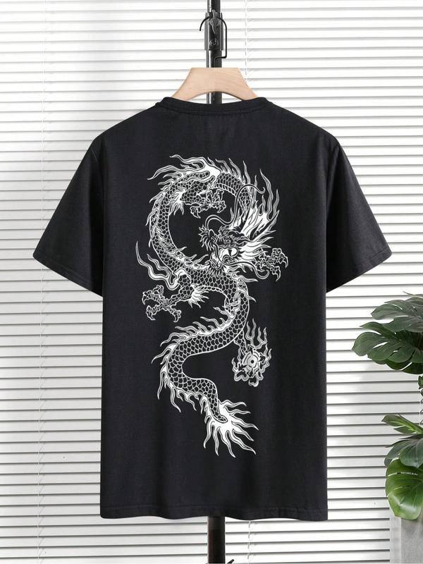 Men's Regular Fit Dragon Graphic Print Round Neck Sleep Tee, Casual Soft Comfortable Short Sleeve Sleep Top for All Seasons, Boyfriend Gift, Comfy Loungewear Sleepwear for Men