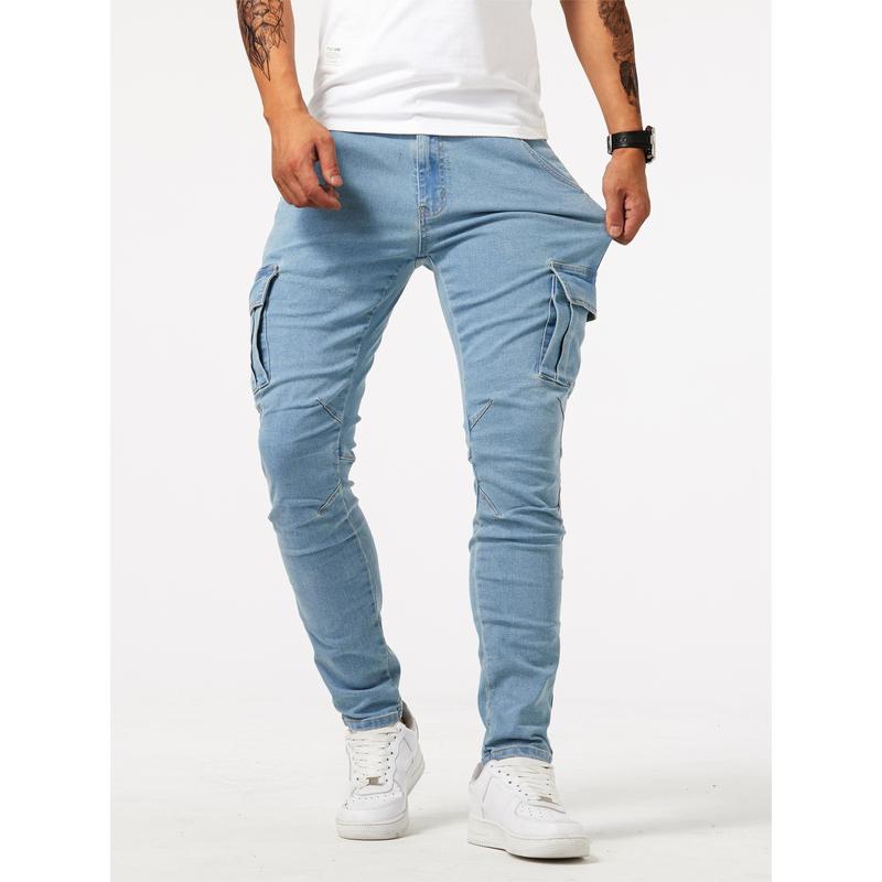 GW New 2024 Slim Fit Multi-Pocket Jeans, Men's Casual Street Style High Stretch Jeans, All Seasons Suitable for Outdoor Dandy