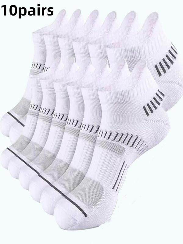 Men's 10 Pairs Striped Print Crew Socks, Casual Moisture Wicking Socks, Soft Comfy Breathable Sports Socks For All Seasons Daily Wear