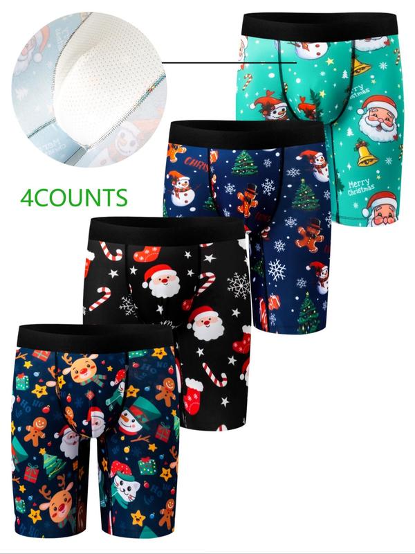 Men's Christmas Print Boxer Brief, Casual Comfy Breathable Underwear for Daily Wear, Men's Underwear for All Seasons