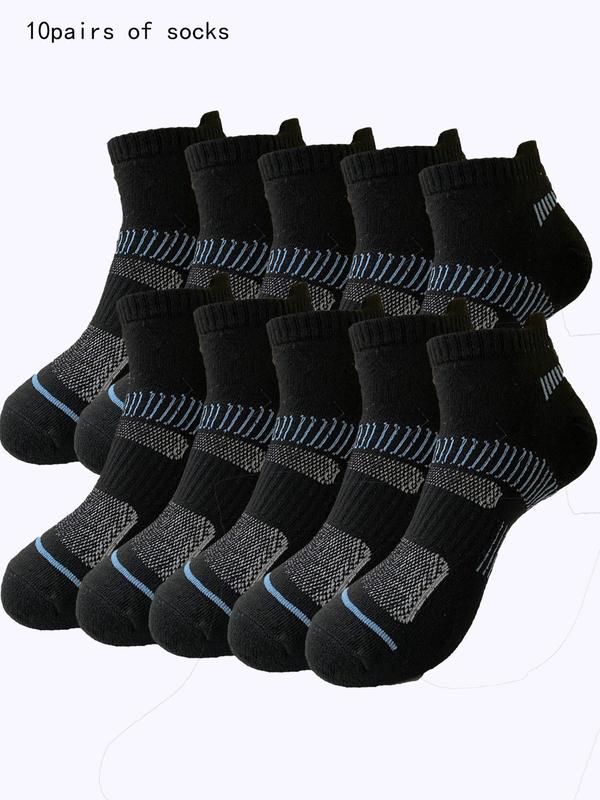 Men's 10 Pairs Striped Print Crew Socks, Casual Moisture Wicking Socks, Soft Comfy Breathable Sports Socks For All Seasons Daily Wear