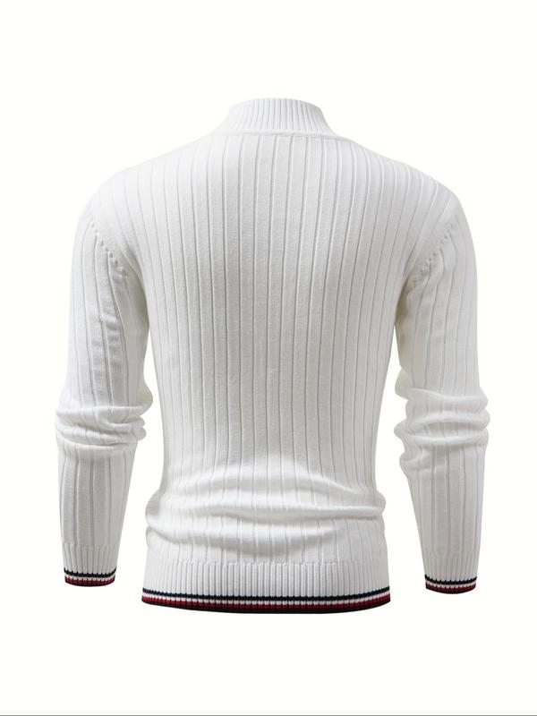 Men's Contrast Binding Mock Neck Cable Knit Sweater, Casual Regular Fit Long Sleeve Jumper for Fall & Winter, Fashion Men's Knitwear for Daily Wear