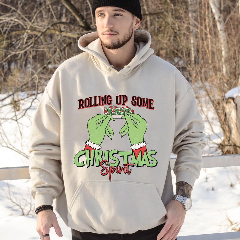 Rolling Up Some Christmas Spirit Hoodie Sweat Shirt T Shirt, G.r.ii.ch.mas Shirt For Sale, Easy to match,Trendy Christmas Shirt ,Cotton,Womenswear